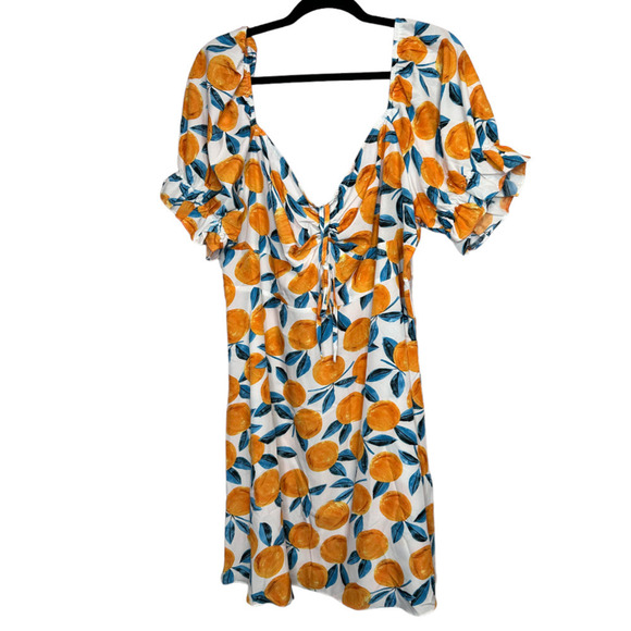 Shein Oranges Fruit Baby Doll Adjustable Rouched Bodice Peasant Dress Size 4X - Picture 4 of 5